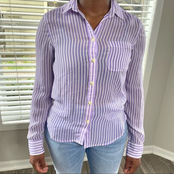 American Eagle Button Down Up Purple Striped Sheer Shirt - Picture 3 of 10
